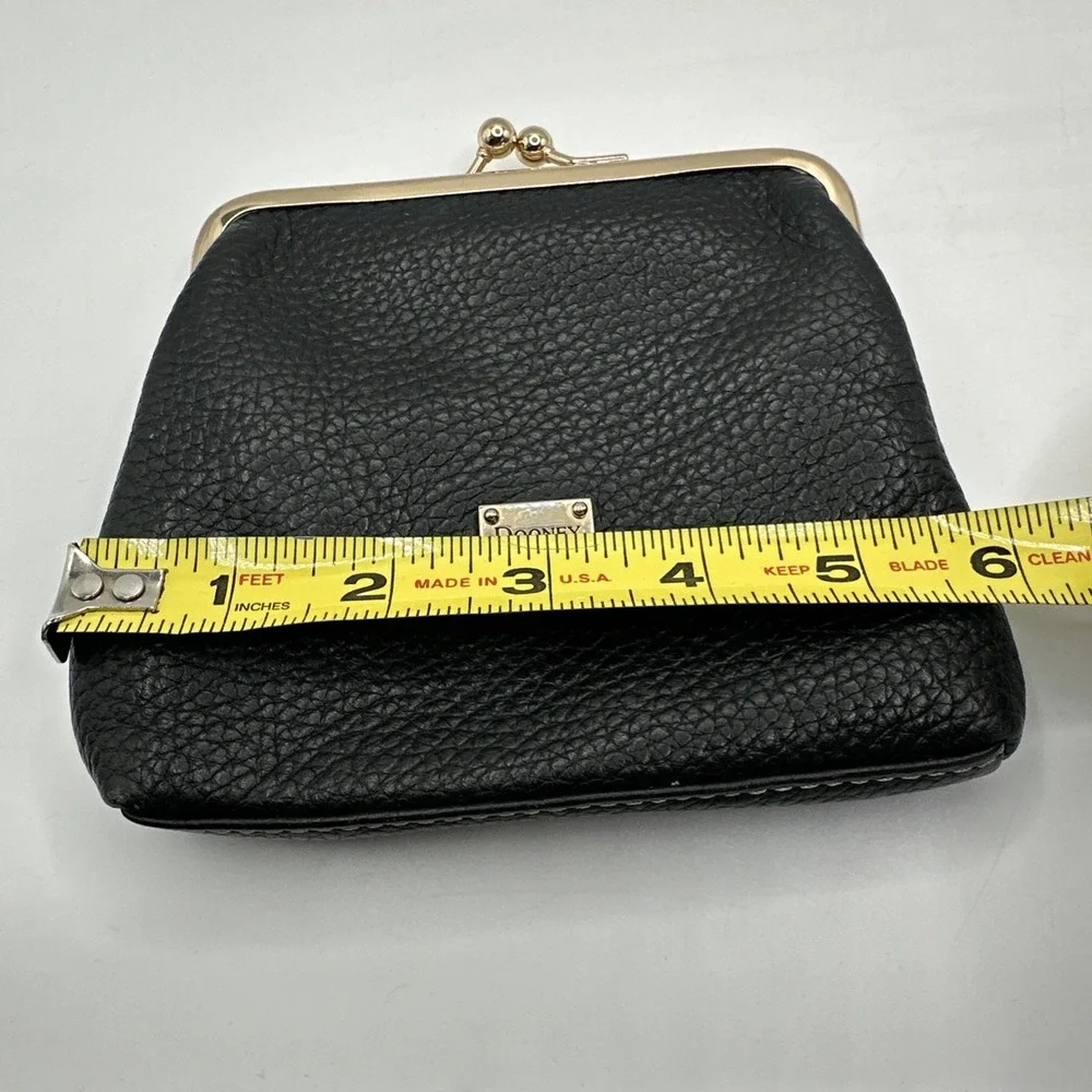 Dooney and Bourke Pebbled Leather Kiss Coin Lock Credit Card Black Purse